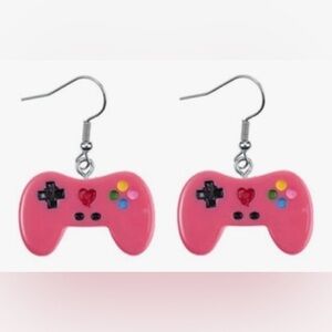 NWT - Video Game Controller 3D Resin Dangle Earrings Set w/ Heart Dark Pink